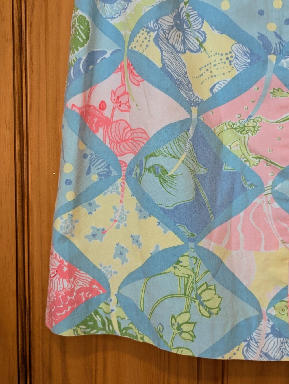 VTG Lilly Pulitzer Mini Skirt A-Line Floral Blue Yellow Cotton Sz 10 Y2K Resort - Picture 11 of 12